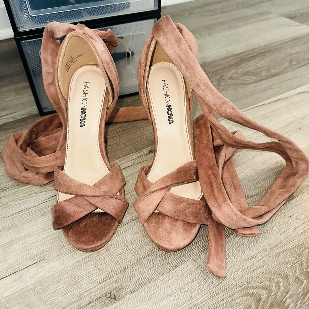 Fashion Nova Women's Rose Pink Wrap Heels